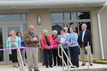 Library Board President, Dr. Stephen J. Schaefer speaking at the ribbon cutting ceremony at the Grand Opening on May 3, 2014.